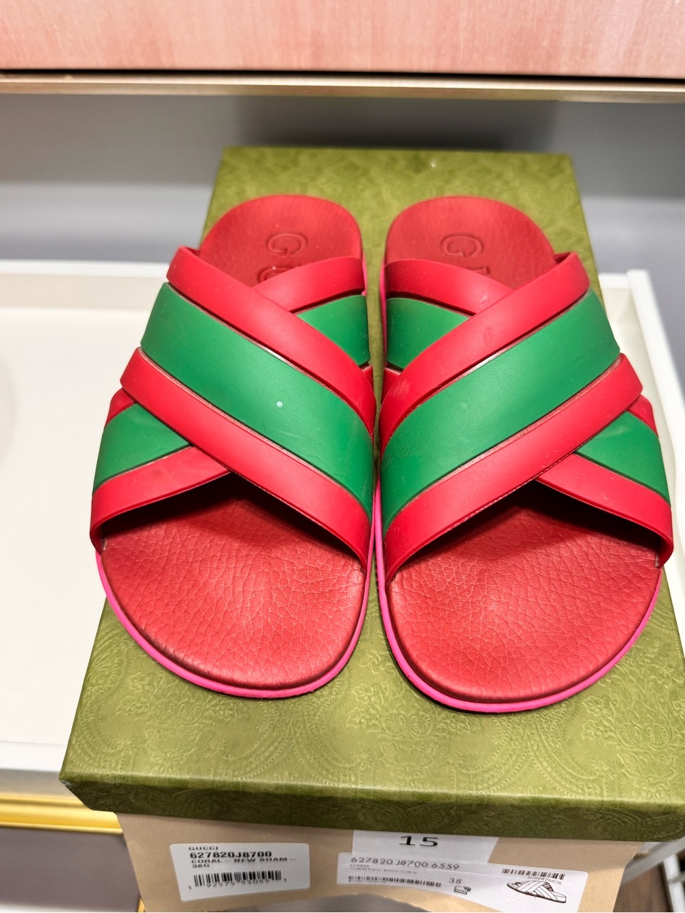 Gucci Red and Green Crisscross Slide Sandals